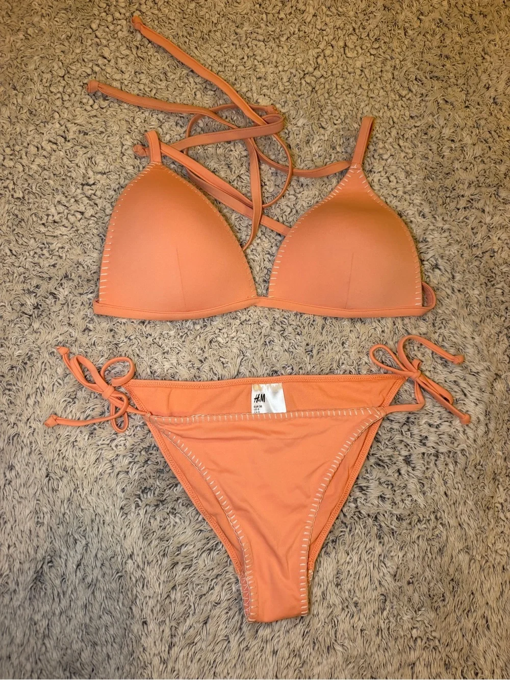H&M Women's Coral-Orange Tie-Side Triangle Bikini Set